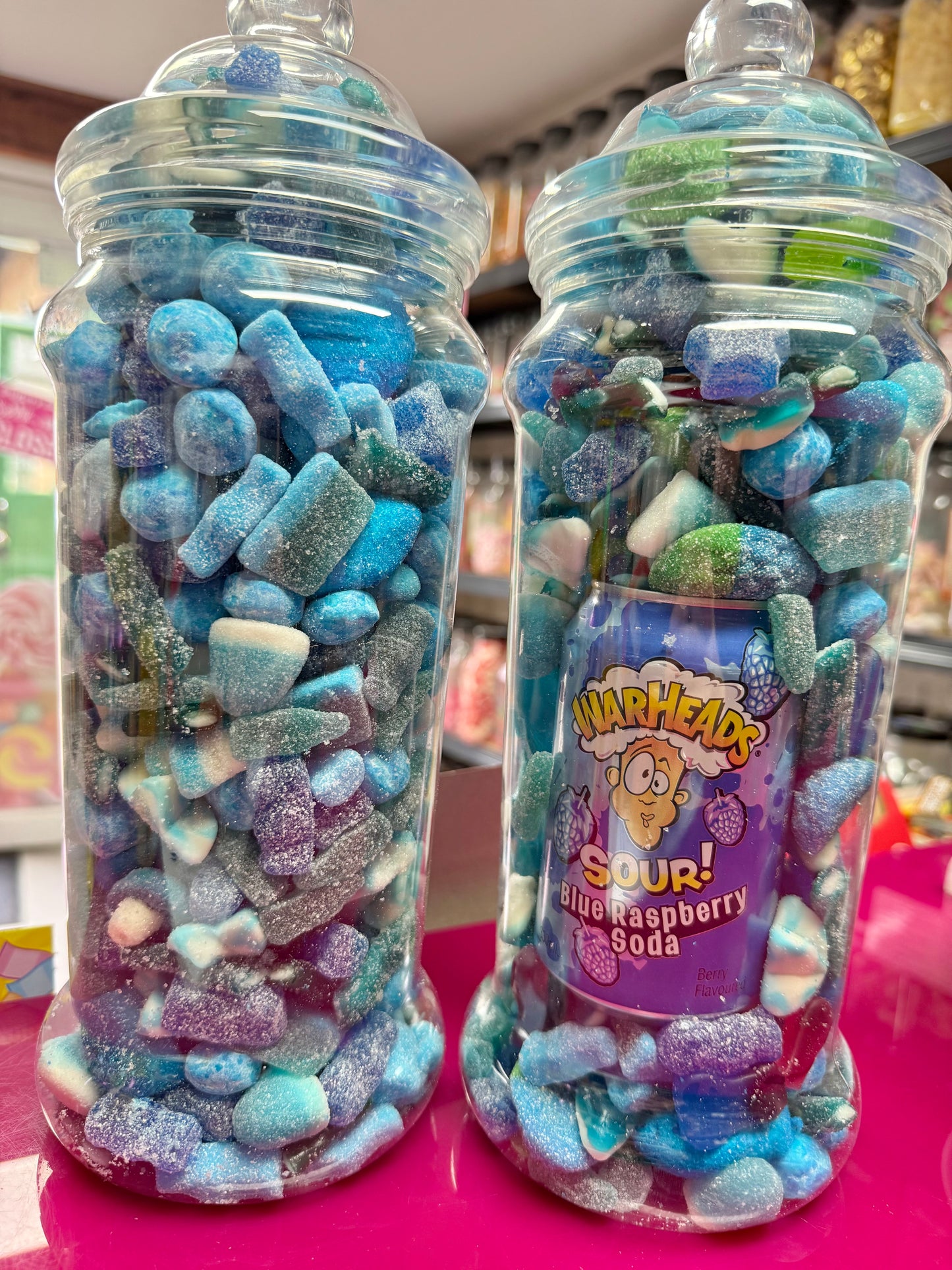 Warheads Sour Blue Raspberry Soda Can with 1.5KG Sweet Jar