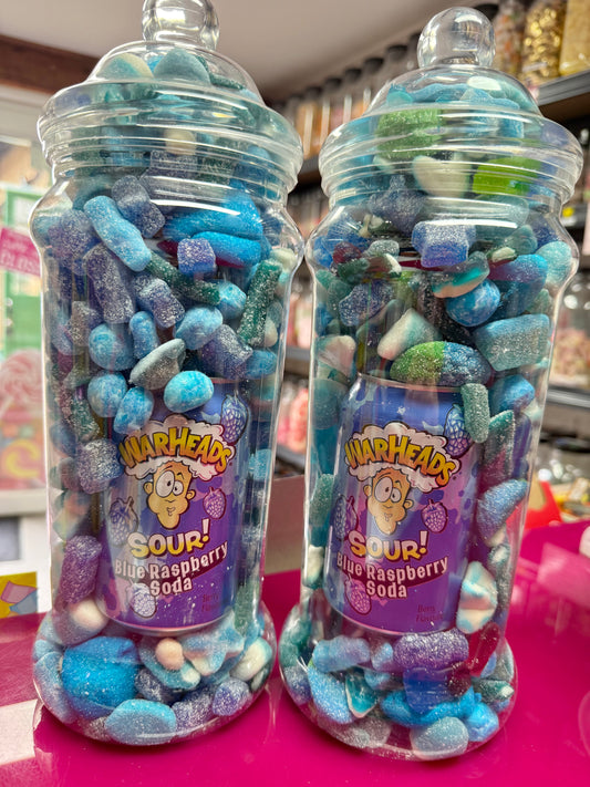 Warheads Sour Blue Raspberry Soda Can with 1.5KG Sweet Jar