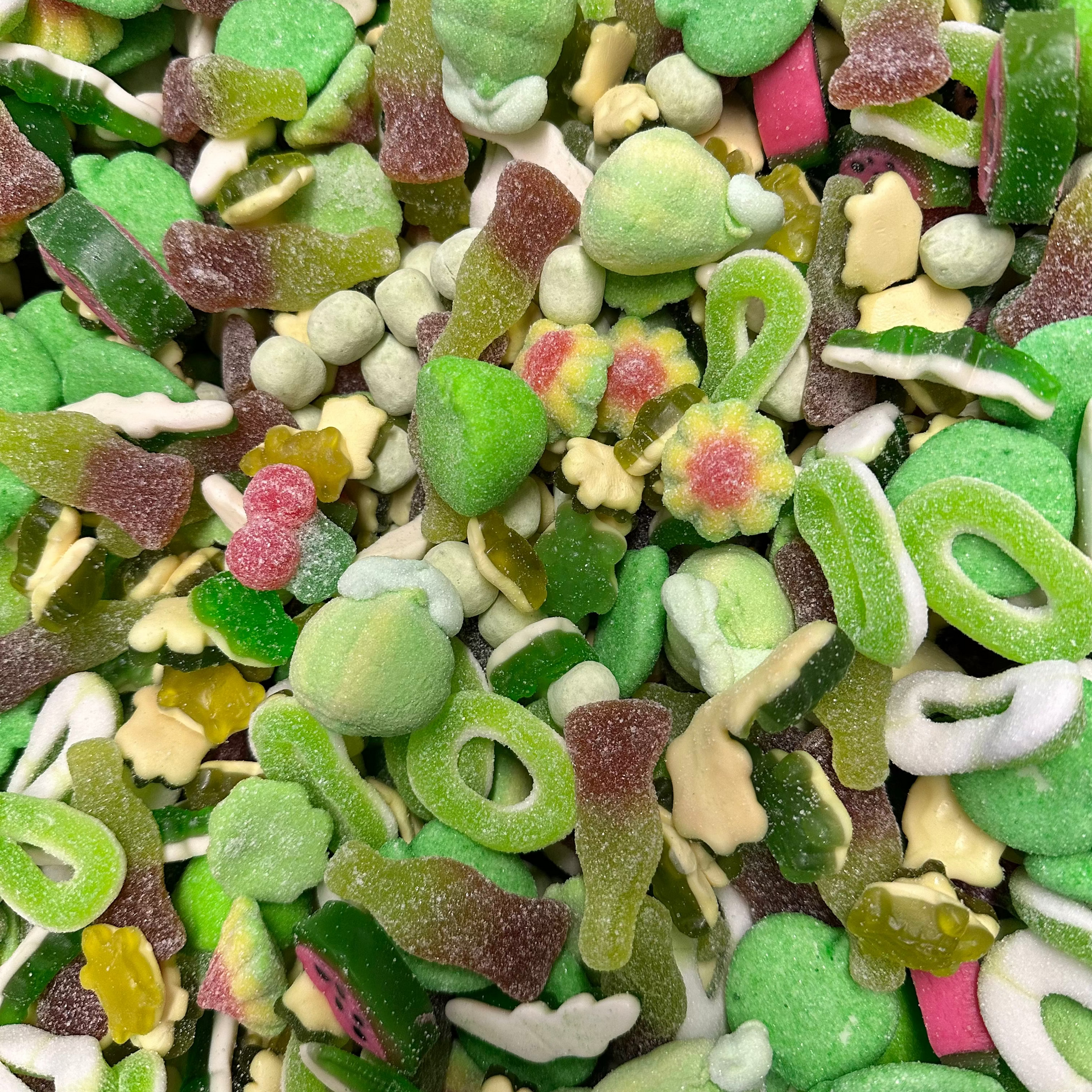 Green Sweet Mix (Jelly and Fizzy) – Sugary Swirls Sweet Shop