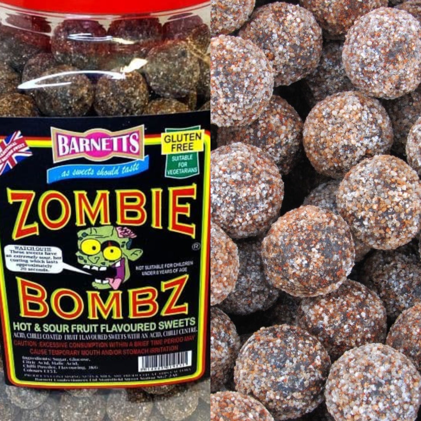 Barnetts Extreme Sour Zombie Bombz (Hot and Sour, Acid Coating with Chilli Centre) Hard Boiled Sweet