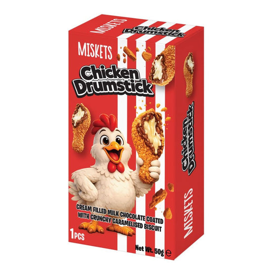 Miskets Chicken Drumstick Box 50g - Milk Chocolate with a Cream Filling and Caramelised Biscuit Coating
