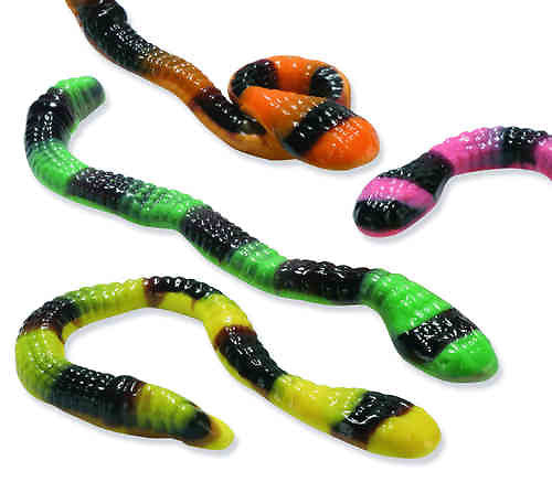 Soft Gummy Colourful Anaconda Snakes (Orange, Pink, Green, Yellow)