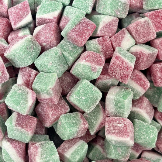 Red and Green Unwrapped Watermelon Cubes Hard Boiled Sweet