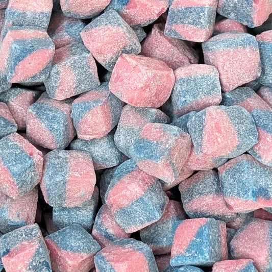 Pink and Blue Unwrapped Bubblegum Cubes Hard Boiled Sweet